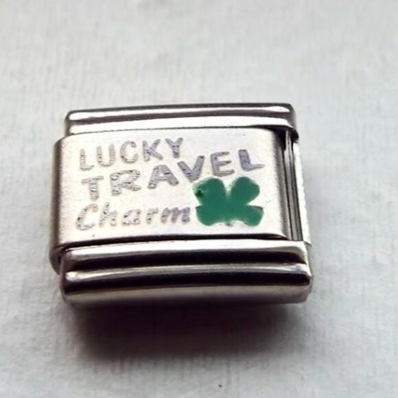 Lucky Travel Charm clover laser 9mm stainless steel italian charm link new - Picture 1 of 2